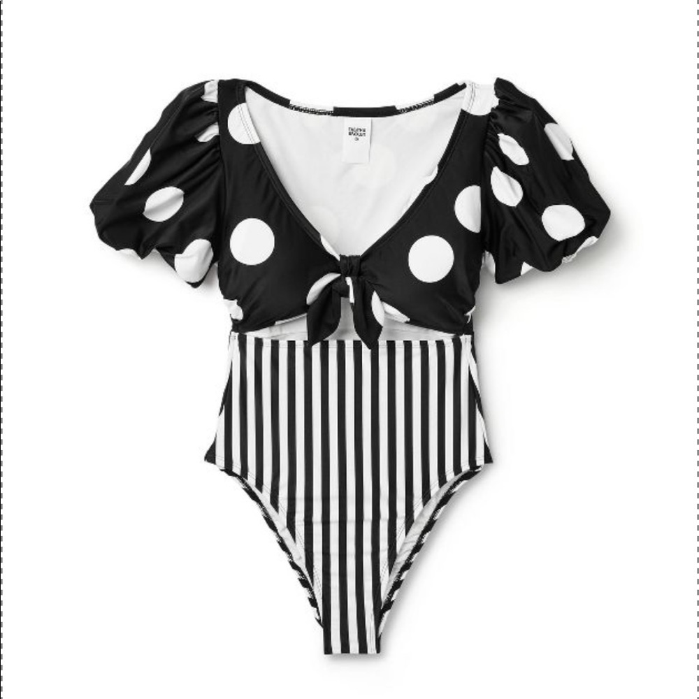 Tabitha Brown bathing suit - polka dot and black white stripes